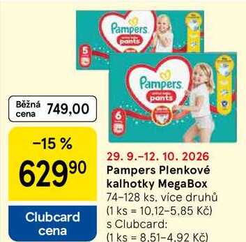 Pampers Plenkové kalhotky MegaBox, 74-128 ks, více druhů Tesco