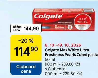 Colgate Max White Ultra Freshness Pearls Zubní pasta, 50 ml Tesco