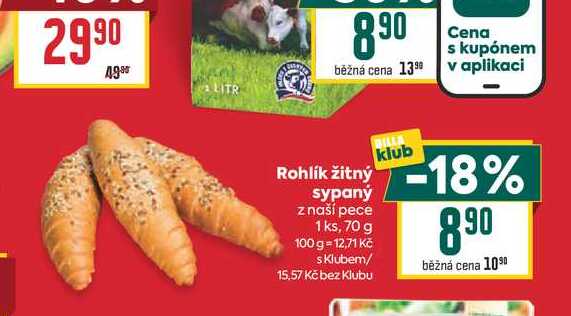 Rohlik žitný sypaný z naší pece 1 ks, 70 g