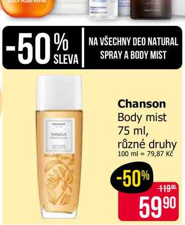 Chanson Body mist 75 ml, různé druhy
