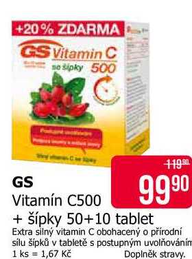 GS Vitamín C500 + šípky 50+10 tablet Teta drogerie