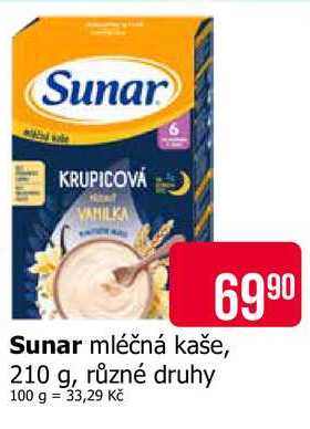 Sunar mléčná kaše, 210 g, různé druhy Teta drogerie