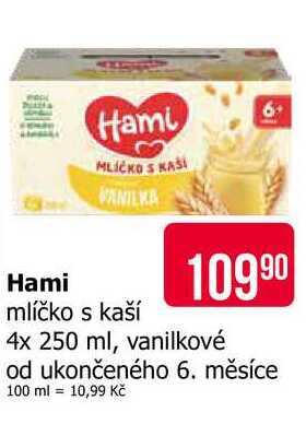 Hami mlíčko s kaší 4x 250 ml, vanilkové od ukončeného 6. měsíce Teta drogerie