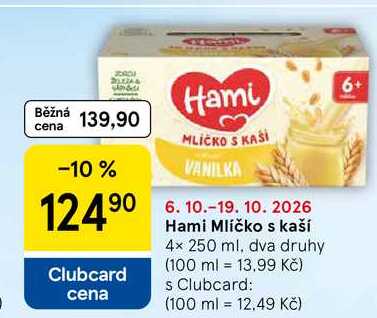 Hami Mlíčko s kaší, 4x 250 ml, dva druhy Tesco