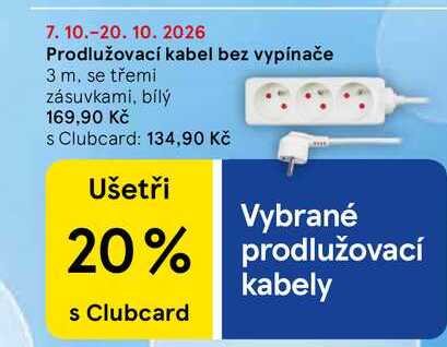 Prodlužovací kabel bez vypínače 3 m. se třemi zásuvkami, bílý 