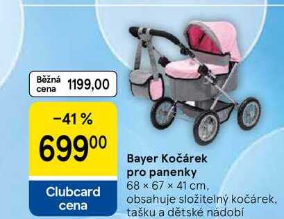 Bayer Kočárek pro panenky, 68 x 67 x 41 cm, obsahuje složitelný kočárek. tašku a dětské nádobí Tesco