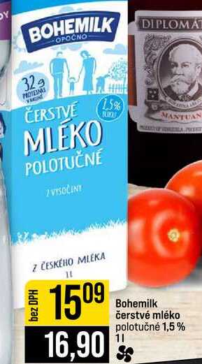 Bohemilk čerstvé mléko polotučné 1,5% 1l