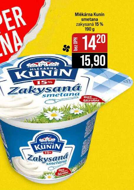 Mlékárna Kunín smetana zakysaná 15% 190 g