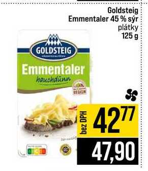 Goldsteig Emmentaler 45 % sýr plátky 125 g 