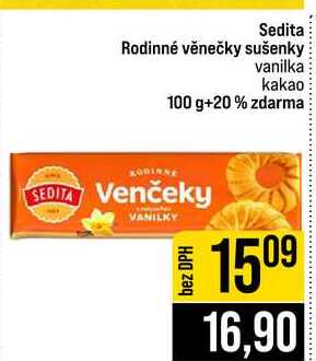 Sedita Rodinné věnečky sušenky vanilka kakao 100 g+20% zdarma 