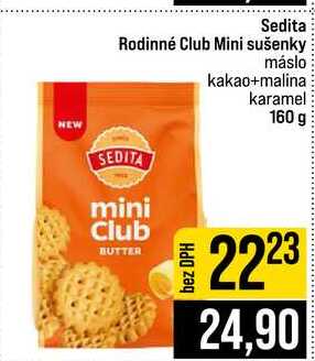 Sedita Rodinné Club Mini sušenky máslo kakao+malina karamel 160 g