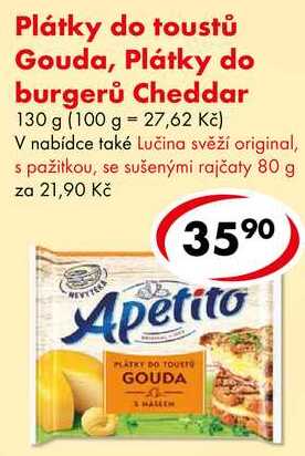 Plátky do toustů Gouda, Plátky do burgerů Cheddar, 130 g 