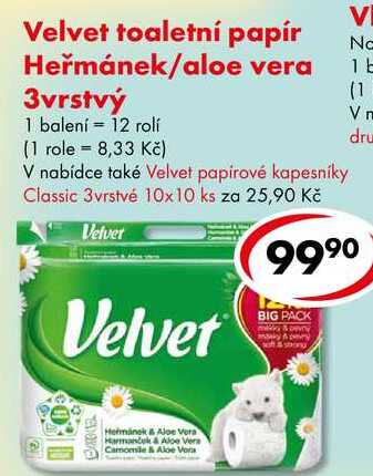 Vi No Velvet toaletní papír Heřmánek/aloe vera 3vrstvý, 12 rolí CBA