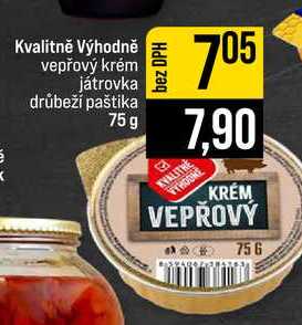 Kvalitně Výhodně vepřový krém játrovka drůbeží paštika 75g