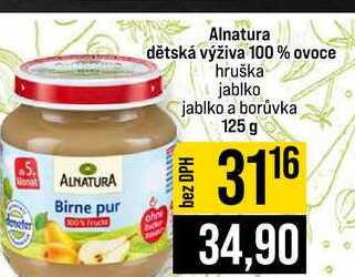 Alnatura dětská výživa 100% ovoce hruška jablko jablko a borůvka 125 g JIP