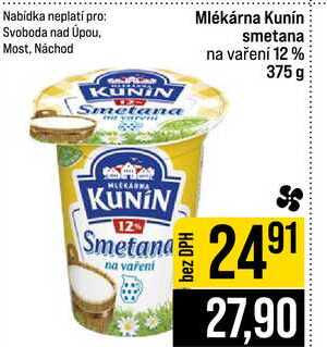 Mlékárna Kunín smetana na vaření 12% 375 g 