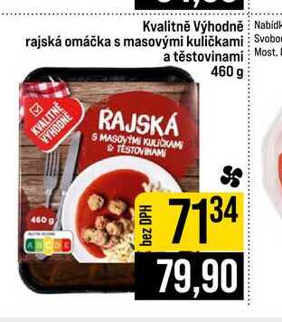 Kvalitně Výhodně rajská omáčka s masovými kuličkami a těstovinami 460 g