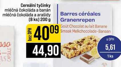 Cereální tyčinky mléčná čokoláda a banán mléčná čokoláda a arašídy (8 ks) 200 g 