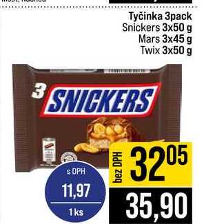 Tyčinka 3pack Snickers 3x50 g Mars 3x45 g Twix 3x50 g