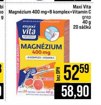 Maxi vita Magnézium 400 mg+B komplex+Vitamin C grep 40 g 20 sáčků 
