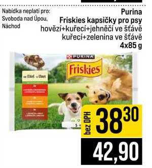 Purina Friskies kapsičky pro psy hovězí+kuřecí+jehněčí ve šťávě kuřecí+zelenina ve šťávě 4x85 g