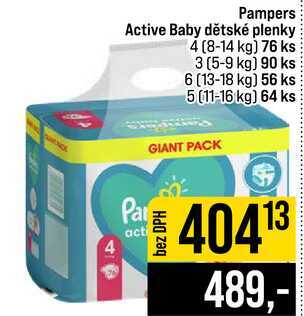 Pampers Active Baby dětské plenky 4 (8-14 kg) 76 ks 3 (5-9 kg) 90 ks 6 (13-18 kg) 56 ks 5 (11-16 kg) JIP