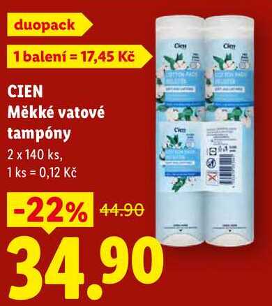 CIEN Měkké vatové tampóny, 2x 140 ks