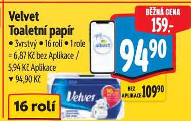 Velvet Toaletní papír, 16 rolí Albert