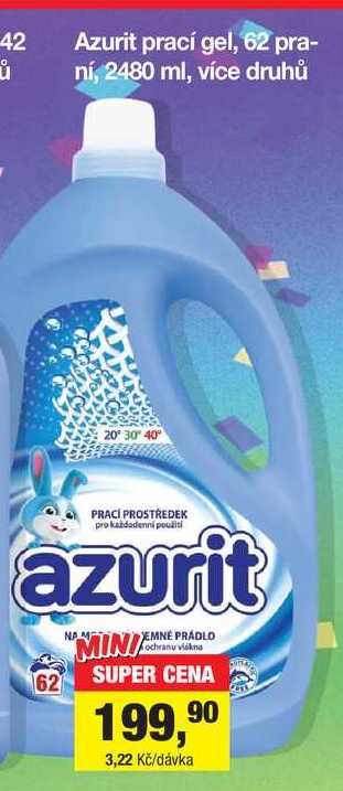 Azurit prací gel, 62 praní, 2480 ml Šlak