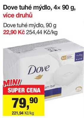 Dove tuhé mýdlo, 4x 90 g