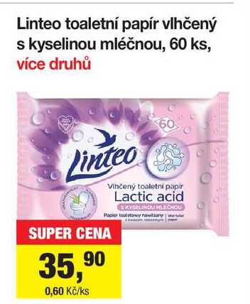 Linteo toaletní papír vlhčený s kyselinou mléčnou, 60 ks