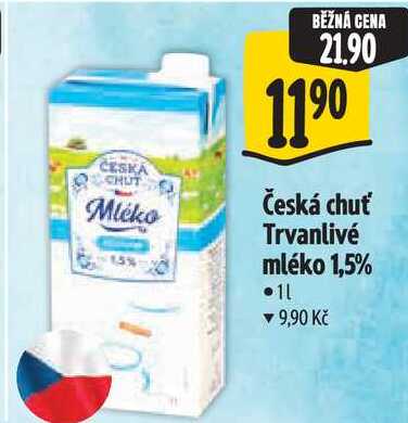 Česká chuť Trvanlivé mléko 1,5%, 1 l
