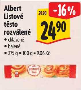 Albert Listové těsto rozválené, 275 g
