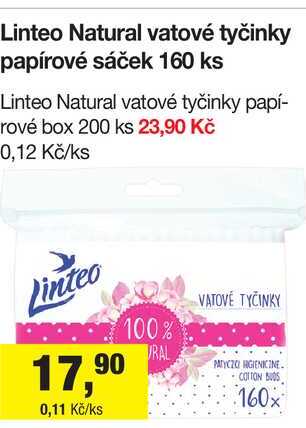 Linteo Natural vatové tyčinky papírové sáček 160 ks Šlak