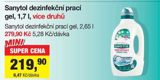Sanytol dezinfekční prací gel, 1,7 l Šlak