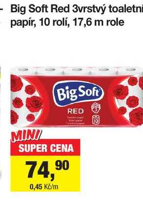 Big Soft Red 3vrstvý toaletní papír, 10 rolí, 17,6 m role Šlak