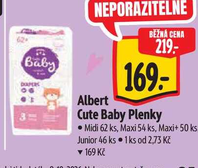   Albert  Cute Baby Plenky Midi 62 ks, Maxi 54 ks, Maxi+ 50 ks, Junior 46 ks 