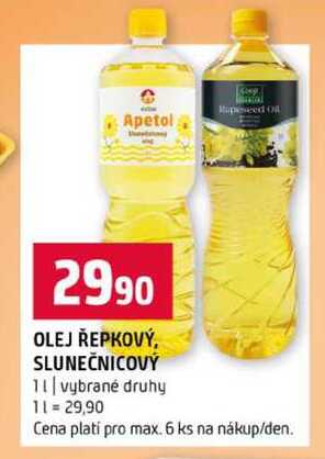OLEJ ŘEPKOVÝ, SLUNEČNICOVÝ 1l vybrané druhy 