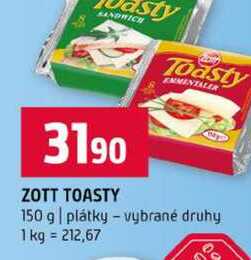 ZOTT TOASTY 150 g plátky vybrané druhy 