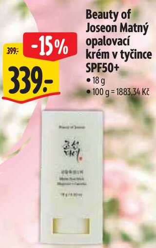 Eauty of Joseon Matný opalovací krém v tyčince SPF50+, 18 g Albert