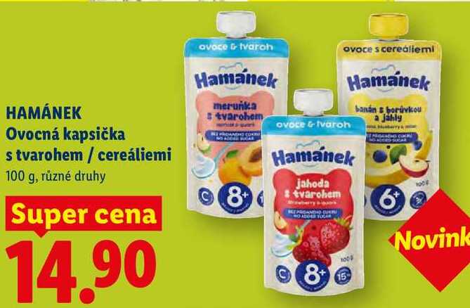 HAMÁNEK Ovocná kapsička s tvarohem/cereáliemi, 100 g Lidl