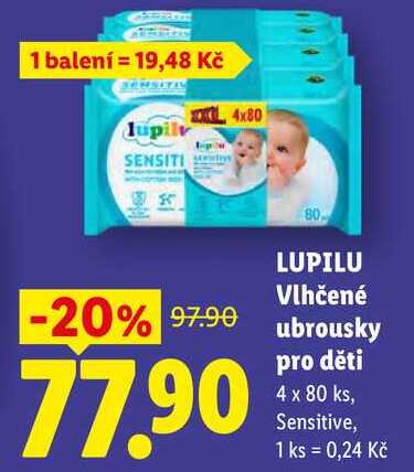 LUPILU Vlhčené ubrousky pro děti, 4 x 80 ks
