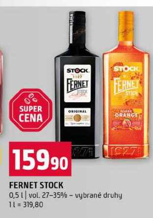 FERNET STOCK 0,5l vol. 27-35% vybrané druhy