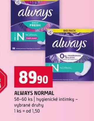 ALWAYS NORMAL NORMAL 58-60 ks hygienické intimky vybrané druhy Terno