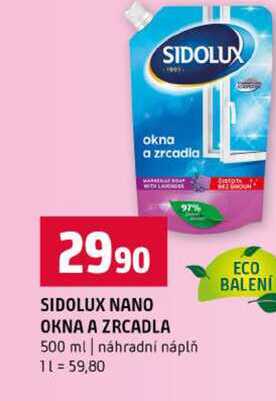 SIDOLUX NANO OKNA A ZRCADLA 500 ml náhradní náplň 