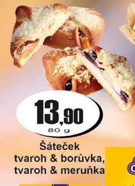Šáteček tvaroh & borůvka, tvaroh & meruňka 80 g