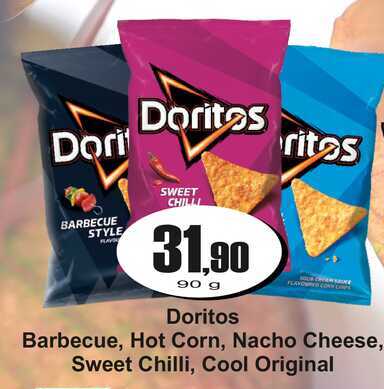 Doritos Barbecue, Hot Corn, Nacho Cheese, Sweet Chilli, Cool Original 90 g