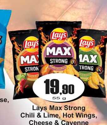 Lays Max Strong Chili & Lime, Hot Wings, Cheese & Cavenne 55 g