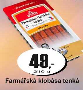 Farmářská klobása tenká 210 g