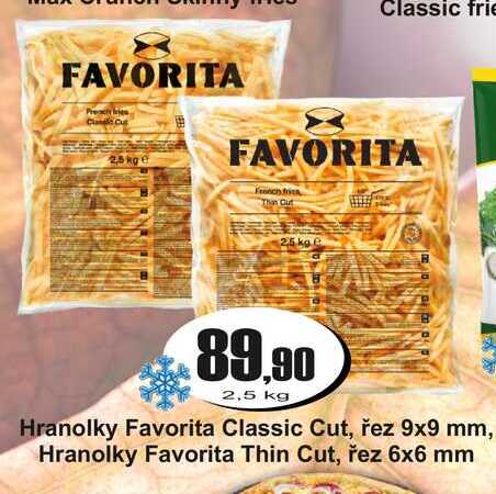 Hranolky Favorita Classic Cut, řez 9x9 mm, Hranolky Favorita Thin Cut, řez 6x6 mm 